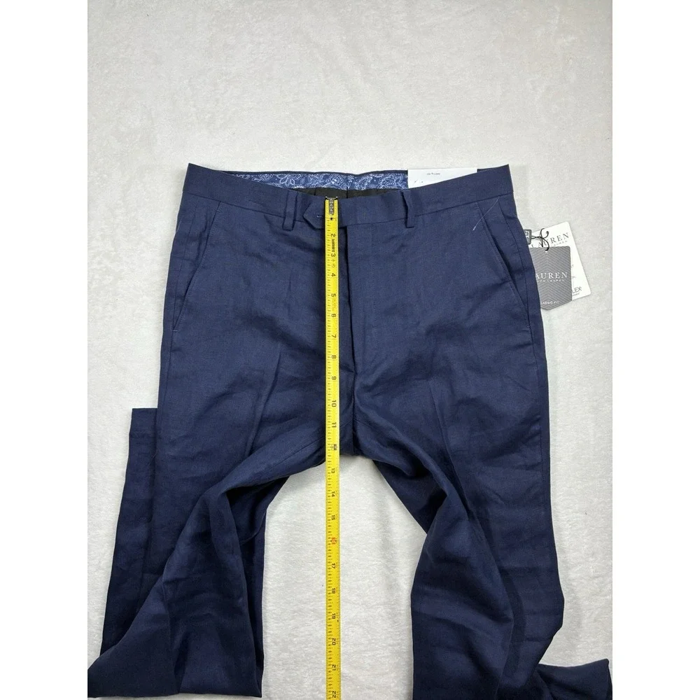 NWT Mens Lauren Ralph Lauren Men Ultra Flex Classic Fit Navy Linen Pants 32x32